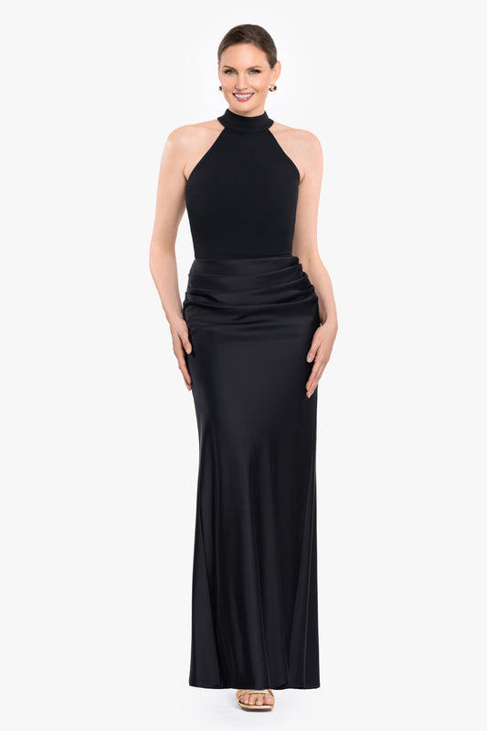 Betsy & Adam "Jamie" Double Face Satin Mock Neck Dress - Black