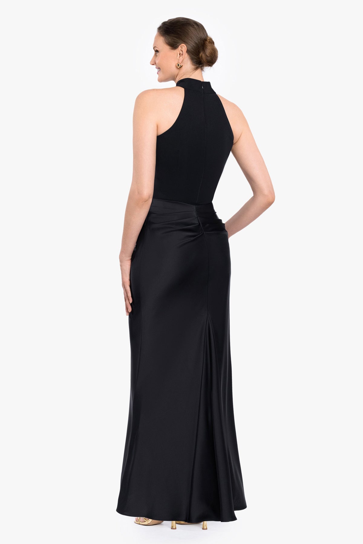 Betsy & Adam "Jamie" Double Face Satin Mock Neck Dress - Black