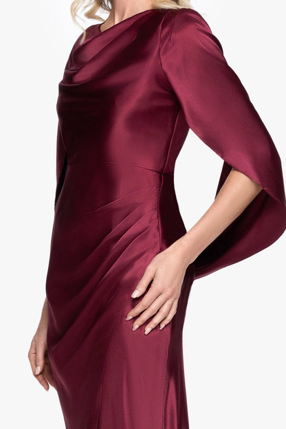 Betsy & Adam "Cece" Satin Droop Back Dress - Burgundy