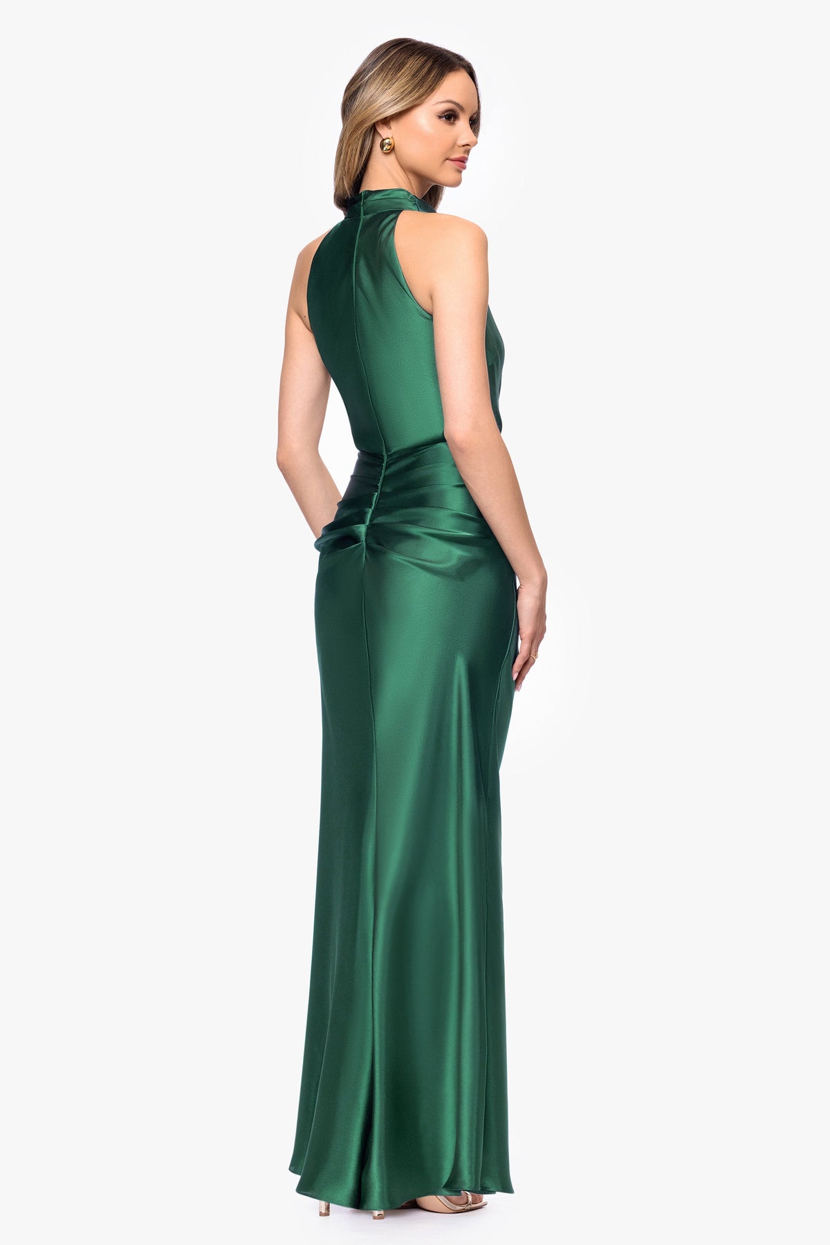 Betsy & Adam "Tatum" Satin Cowl Mock Neck Dress - Hunter