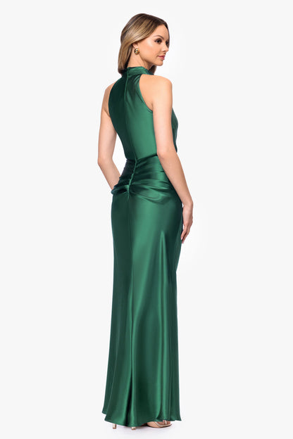 Betsy & Adam "Tatum" Satin Cowl Mock Neck Dress - Hunter