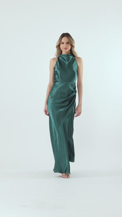 Betsy & Adam "Tatum" Satin Cowl Mock Neck Dress - Hunter