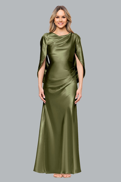 Betsy & Adam "Cece" Satin Droop Back Dress - Olive
