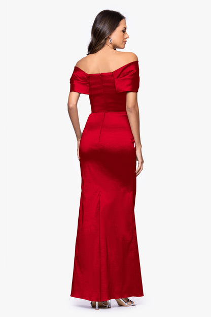 Betsy & Adam "Gia" Taffeta Twist Off the Shoulder Dress - Red