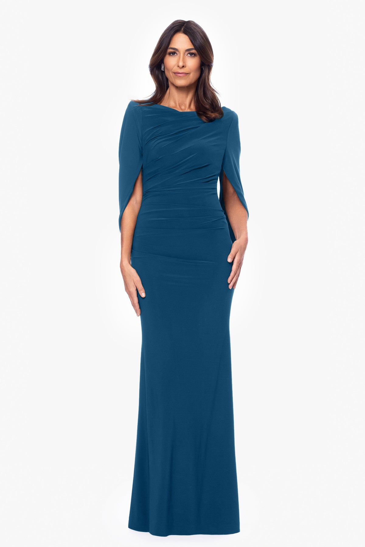 Betsy & Adam “Miriam” Jersey Knit Draped Back Dress - Mallard
