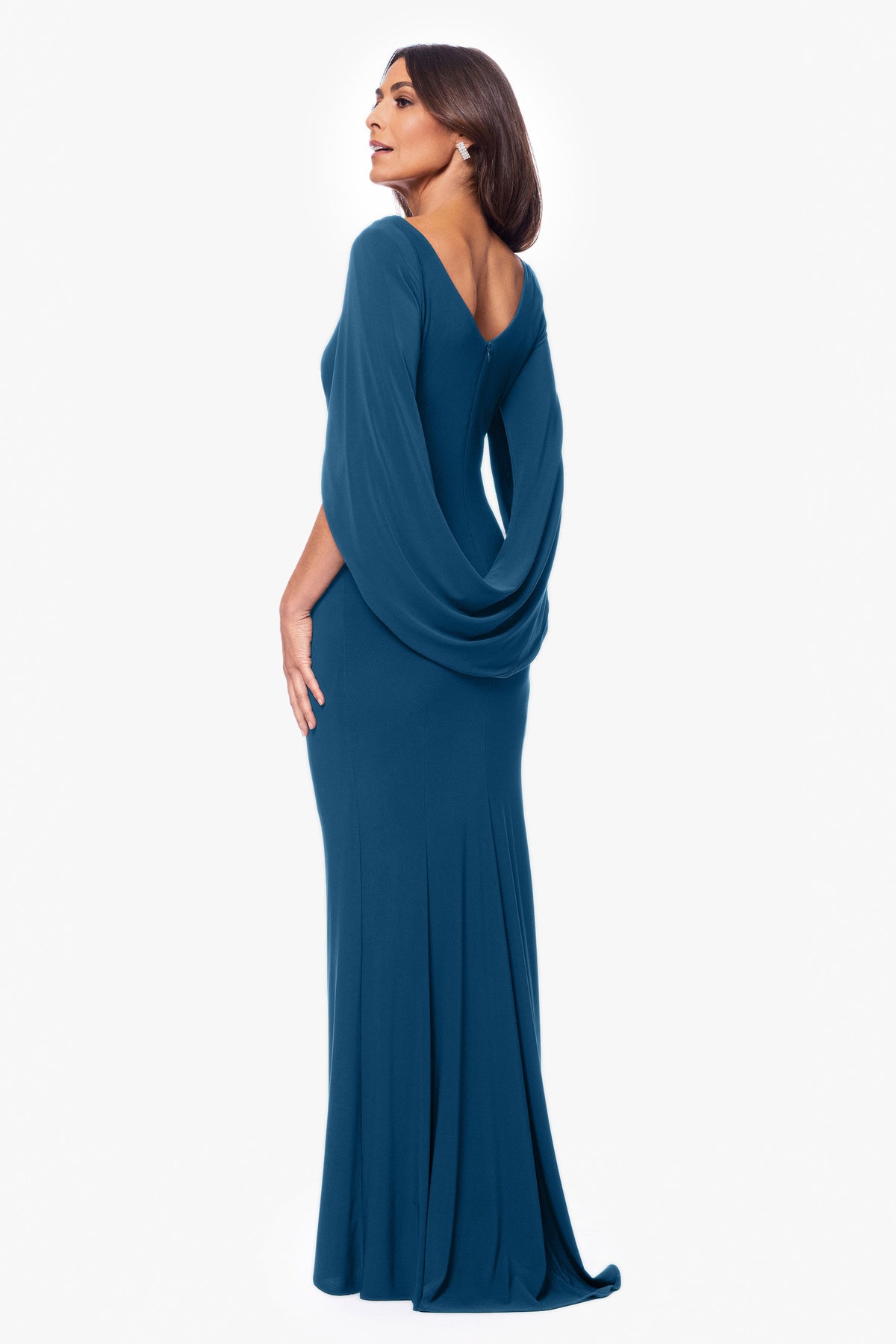 Betsy & Adam “Miriam” Jersey Knit Draped Back Dress - Mallard