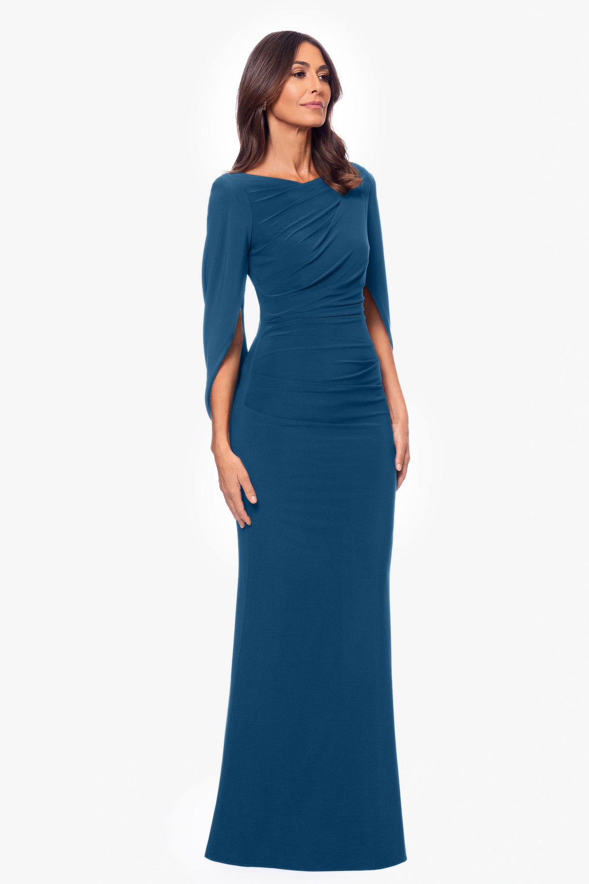 Betsy & Adam “Miriam” Jersey Knit Draped Back Dress - Mallard