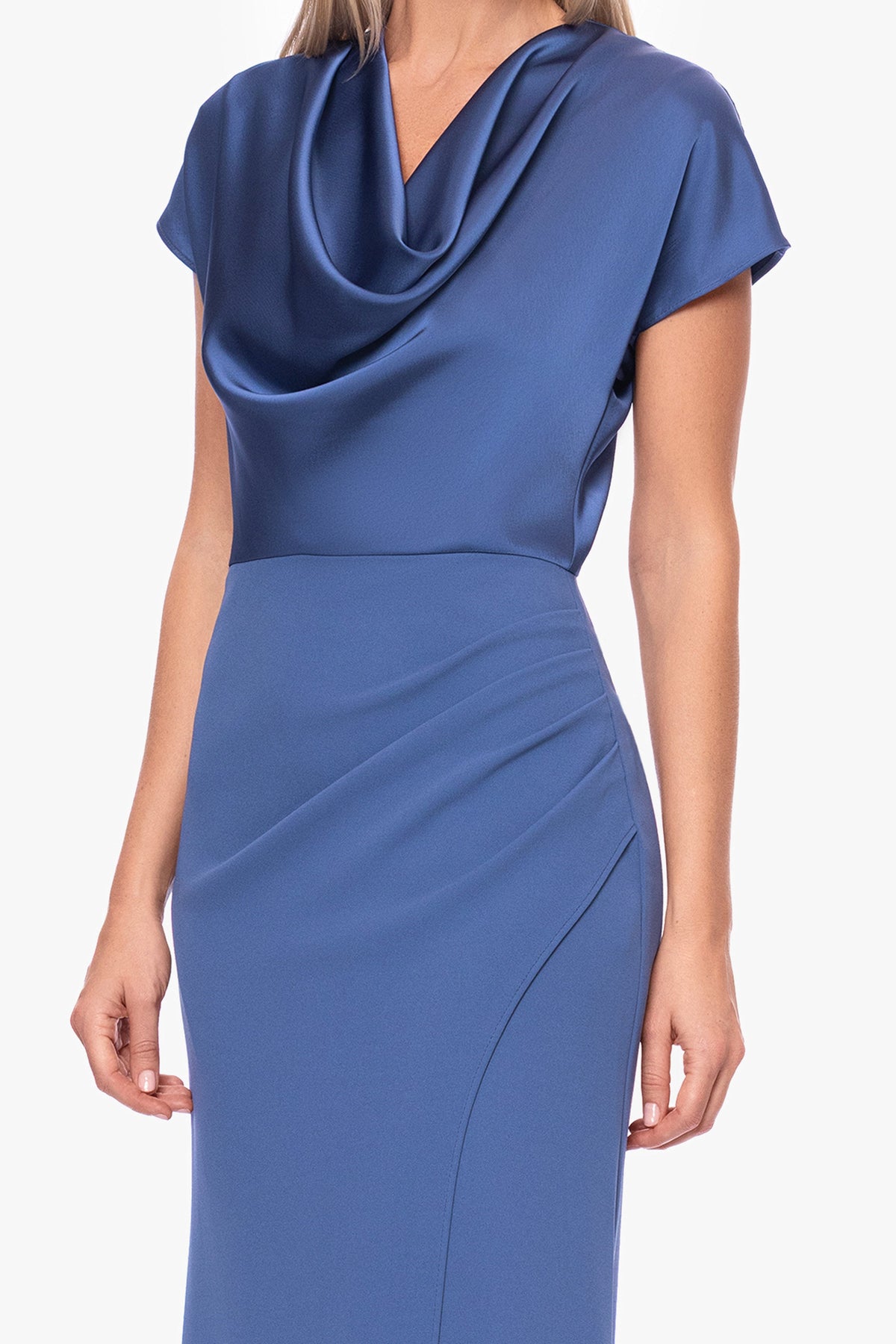 Betsy & Adam "Rinna" Scuba Crepe & Satin Cowl Neck Dress - Slate