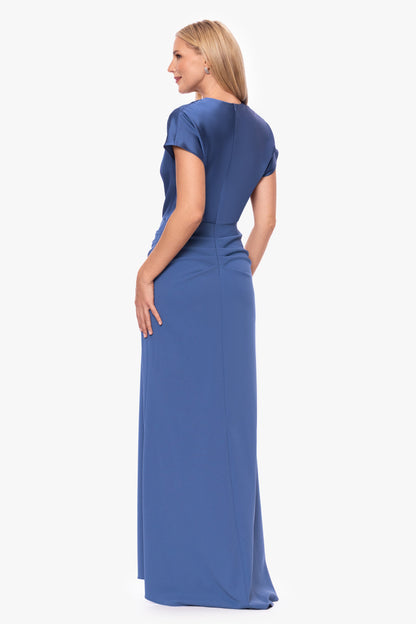 Betsy & Adam "Rinna" Scuba Crepe & Satin Cowl Neck Dress - Slate