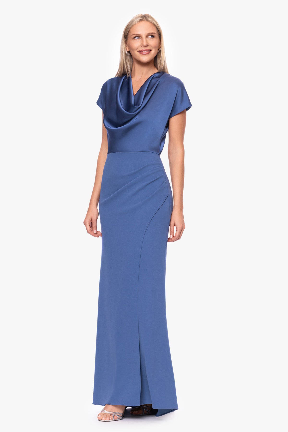 Betsy & Adam "Rinna" Scuba Crepe & Satin Cowl Neck Dress - Slate