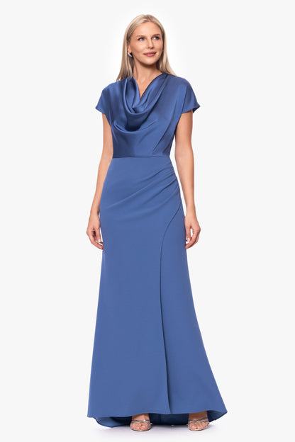 Betsy & Adam "Rinna" Scuba Crepe & Satin Cowl Neck Dress - Slate