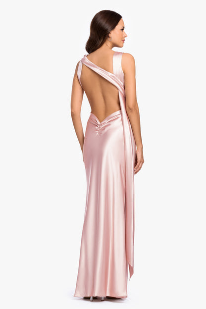 Betsy & Adam "Amora" Satin Backless Dress - Blush
