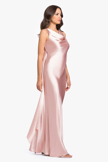 Betsy & Adam "Amora" Satin Backless Dress - Blush