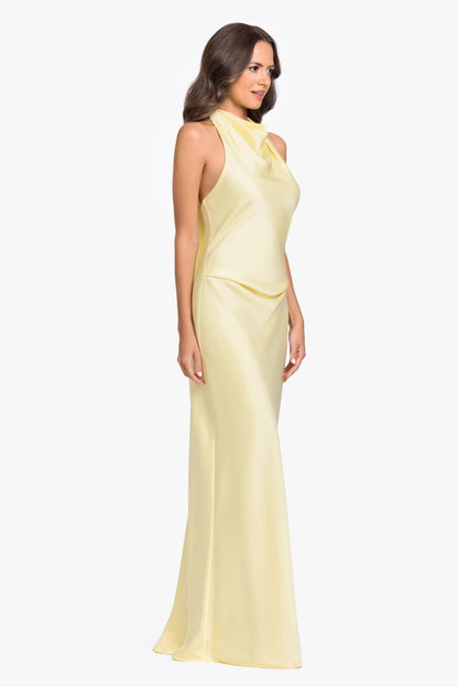 Betsy & Adam "Amina" Satin Halter Dress - Butter