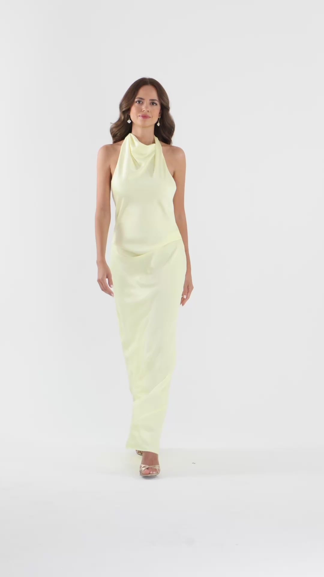 Betsy & Adam "Amina" Satin Halter Dress - Butter