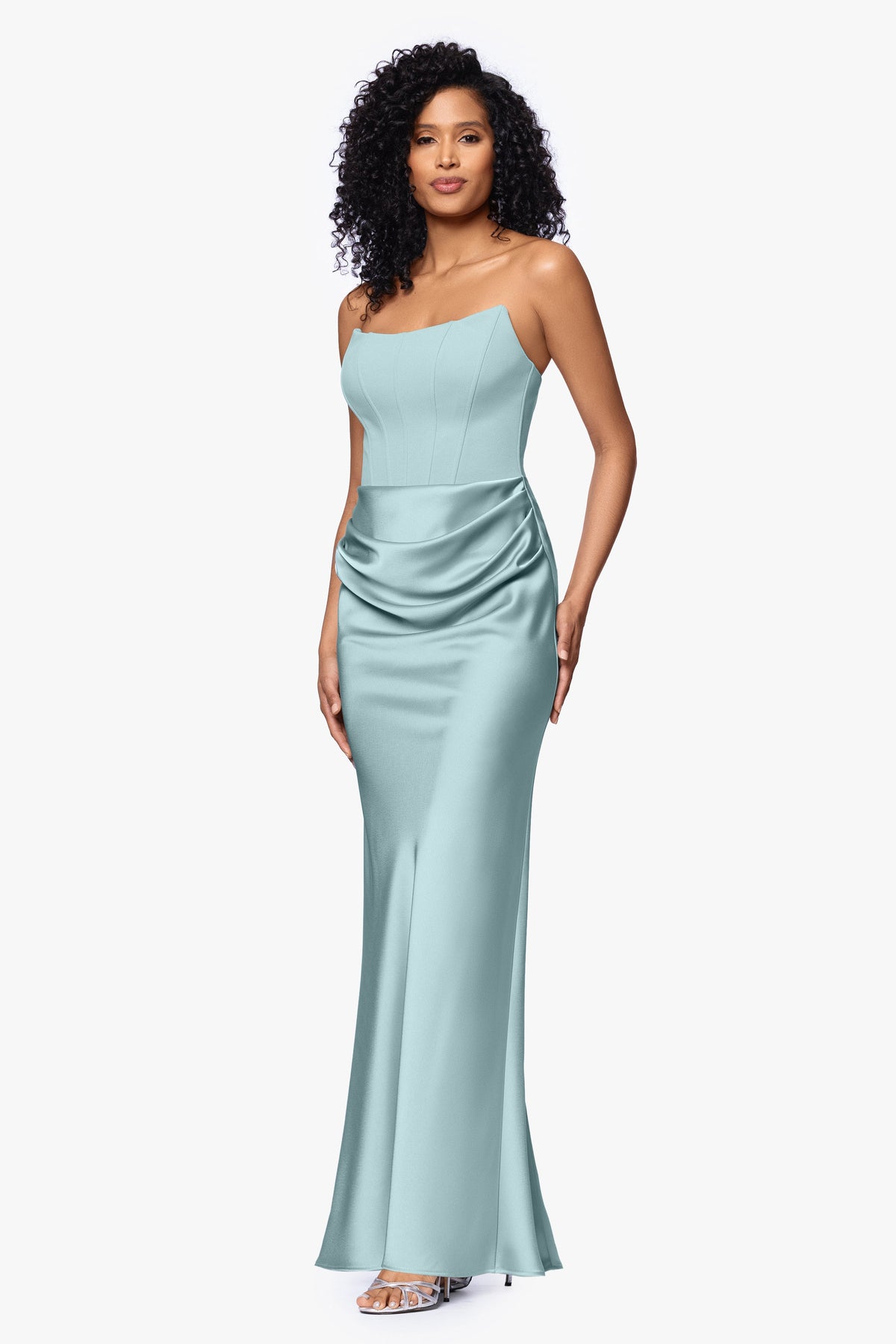 Betsy & Adam "Debra" Scuba Crepe & Satin Strapless Dress - Sage