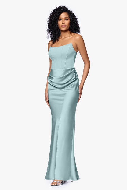 Betsy & Adam "Debra" Scuba Crepe & Satin Strapless Dress - Sage