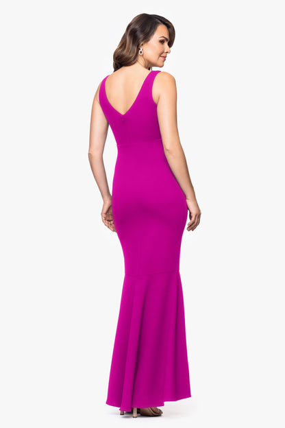 Betsy & Adam Petite "Candace" V-Neck Hi Low Cascade Dress - New Fuchsia