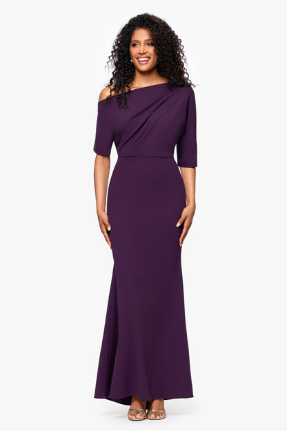 Betsy & Adam “Madeline” Scuba Crepe Off The Shoulder Dress - Mulberry