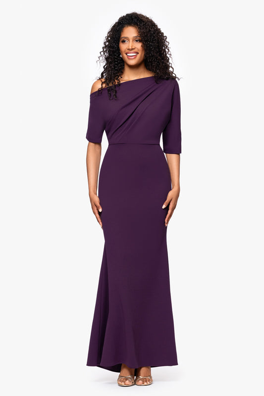 Betsy & Adam “Madeline” Scuba Crepe Off The Shoulder Dress - Mulberry