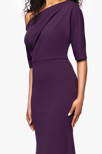 Betsy & Adam “Madeline” Scuba Crepe Off The Shoulder Dress - Mulberry