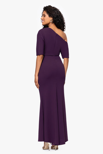 Betsy & Adam “Madeline” Scuba Crepe Off The Shoulder Dress - Mulberry