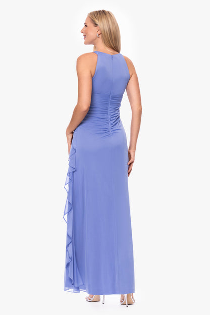 Betsy & Adam Petite “Petra” Sheer Matte Jersey Knit Key Hole Dress - Periwinkle