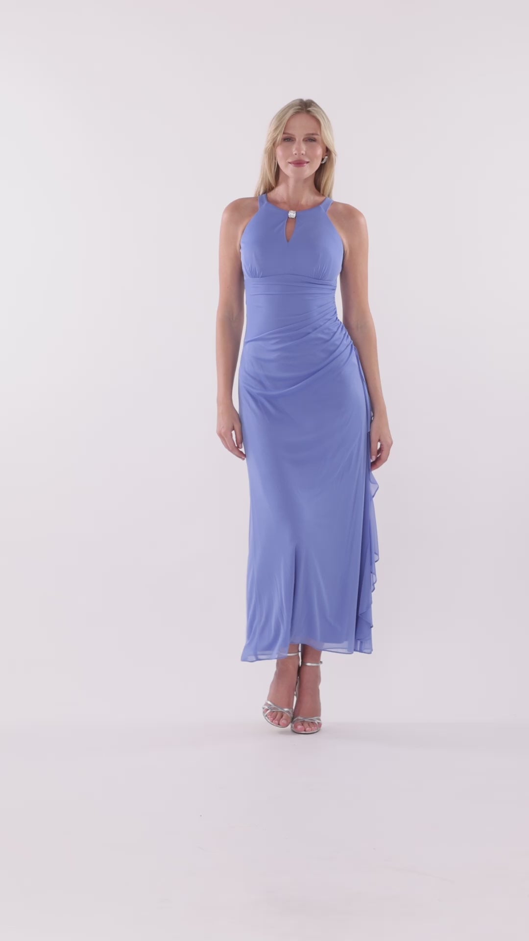 Betsy & Adam Petite “Petra” Sheer Matte Jersey Knit Key Hole Dress - Periwinkle