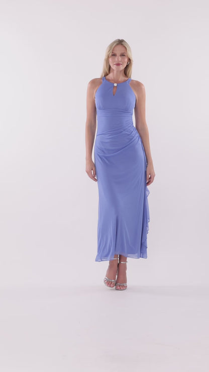 Betsy & Adam Petite “Petra” Sheer Matte Jersey Knit Key Hole Dress - Periwinkle