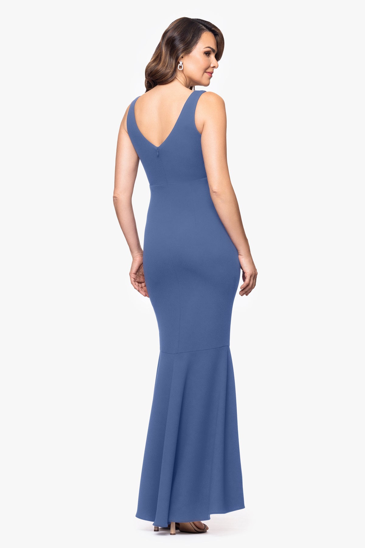 Betsy & Adam Petite "Candace" V-Neck Hi Low Cascade Dress - Slate