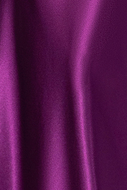 Betsy & Adam "Shannon" Satin Halter Necktie Dress - Plum