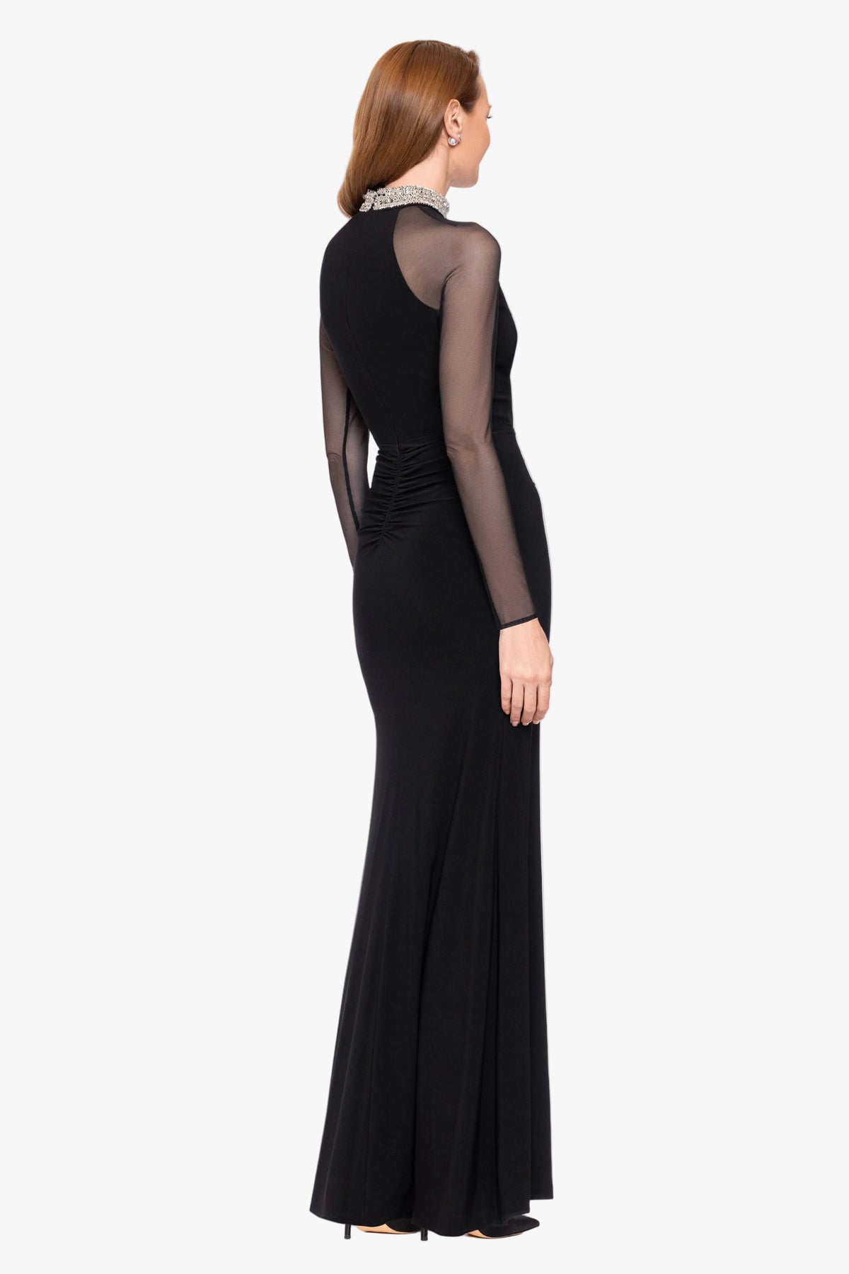 Betsy & Adam "Monique" Jersey Knit & Mesh Long Sleeve Dress - Black