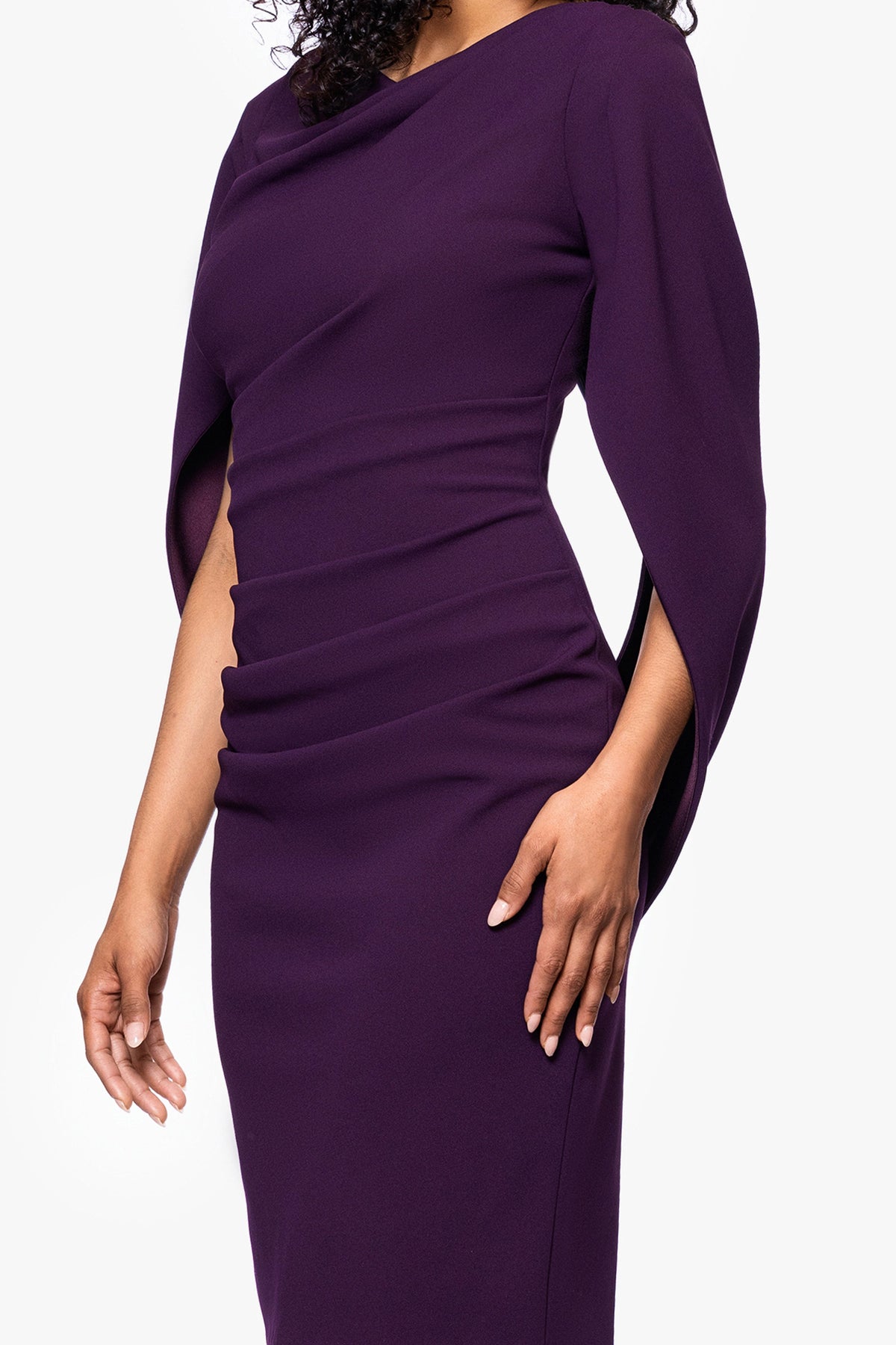 Betsy & Adam "Jordan" Scuba Crepe Draped Back Short Dress - Mulberry
