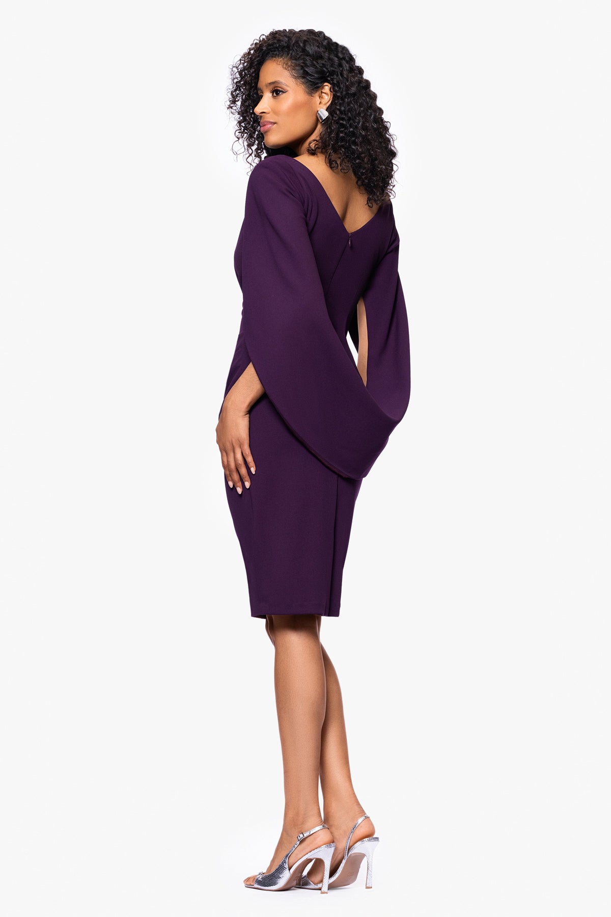 Betsy & Adam "Jordan" Scuba Crepe Draped Back Short Dress - Mulberry