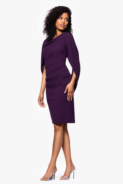 Betsy & Adam "Jordan" Scuba Crepe Draped Back Short Dress - Mulberry