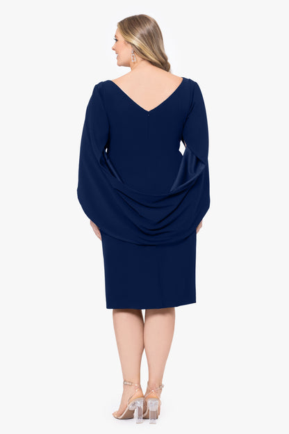 Betsy & Adam Plus "Jordan" Scuba Crepe Draped Back Short Dress - Navy