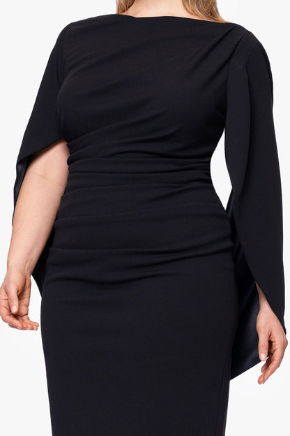 Betsy & Adam Plus "Jordan" Scuba Crepe Draped Back Short Dress - Navy