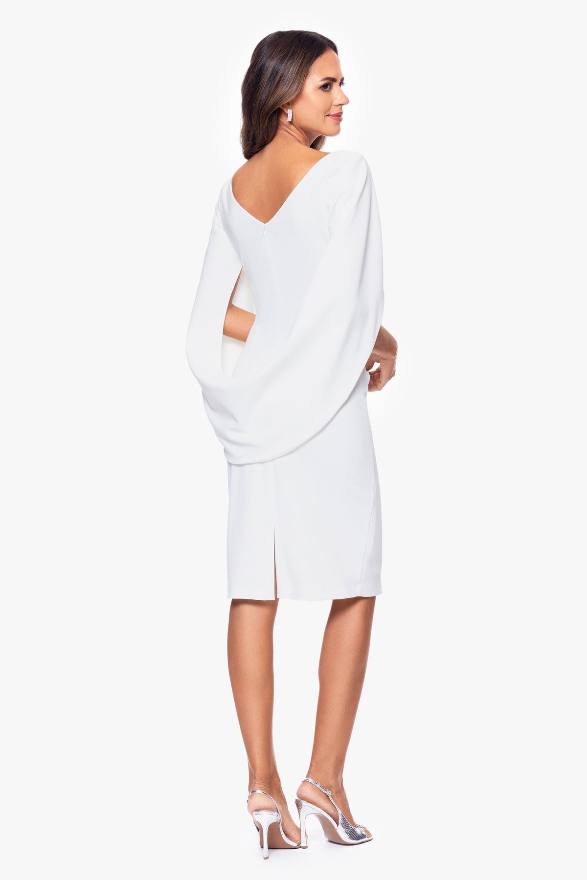 Betsy & Adam Petite "Jordan" Scuba Crepe Draped Back Short Dress - White