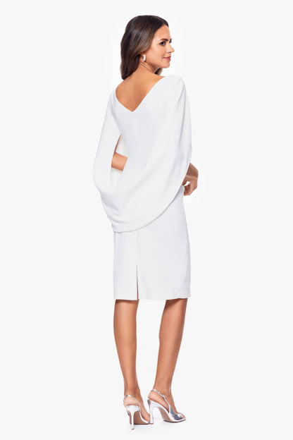 Betsy & Adam Petite "Jordan" Scuba Crepe Draped Back Short Dress - White