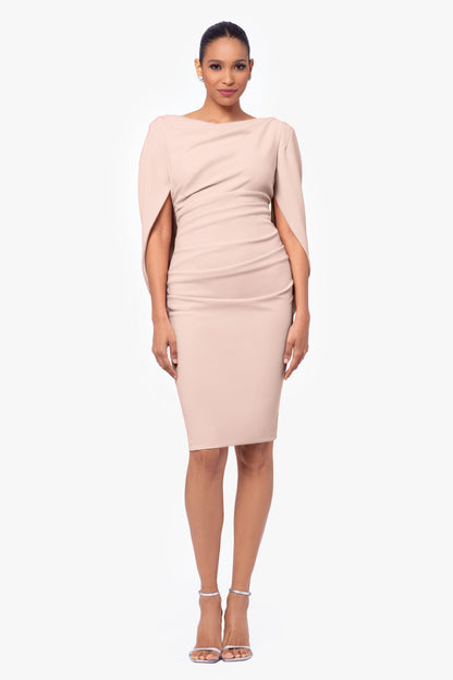 Betsy & Adam "Jordan" Scuba Crepe Draped Back Short Dress - Blush