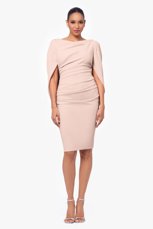 Betsy & Adam "Jordan" Scuba Crepe Draped Back Short Dress - Blush