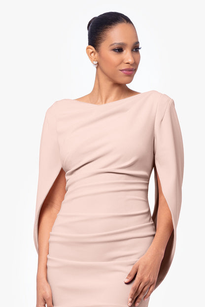 Betsy & Adam "Jordan" Scuba Crepe Draped Back Short Dress - Blush