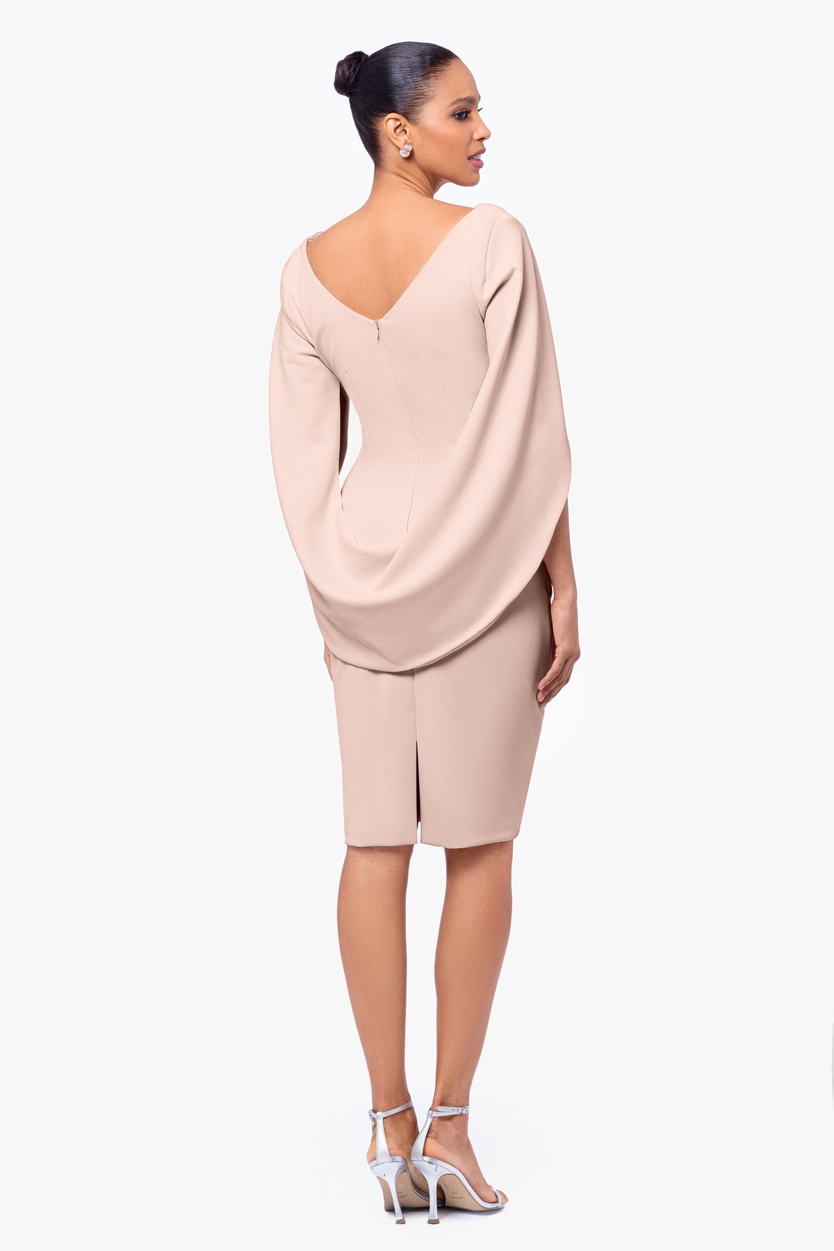 Betsy & Adam "Jordan" Scuba Crepe Draped Back Short Dress - Blush