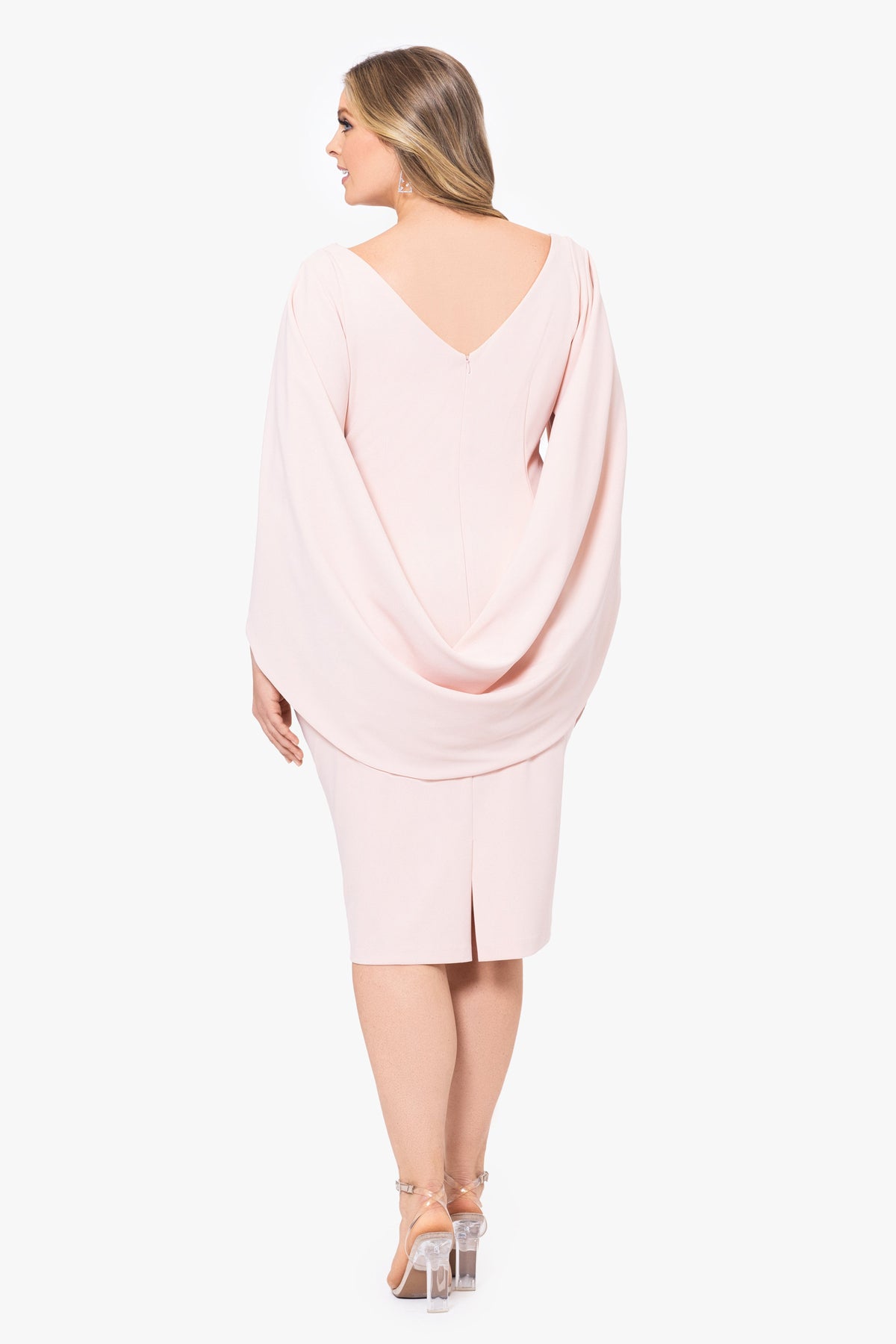 Betsy & Adam Plus "Jordan" Scuba Crepe Draped Back Short Dress - Blush