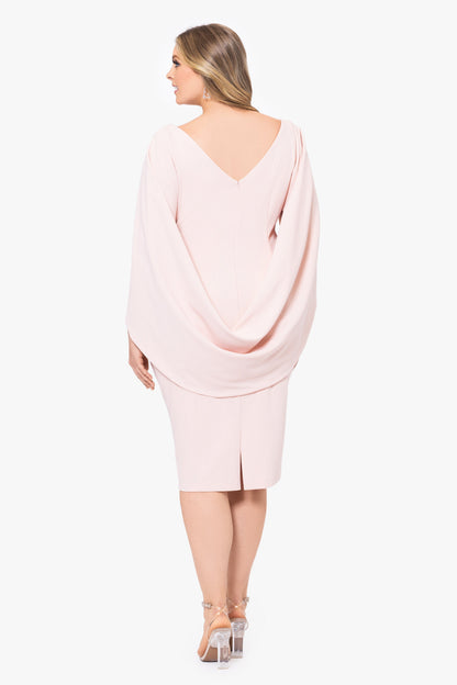Betsy & Adam Plus "Jordan" Scuba Crepe Draped Back Short Dress - Blush
