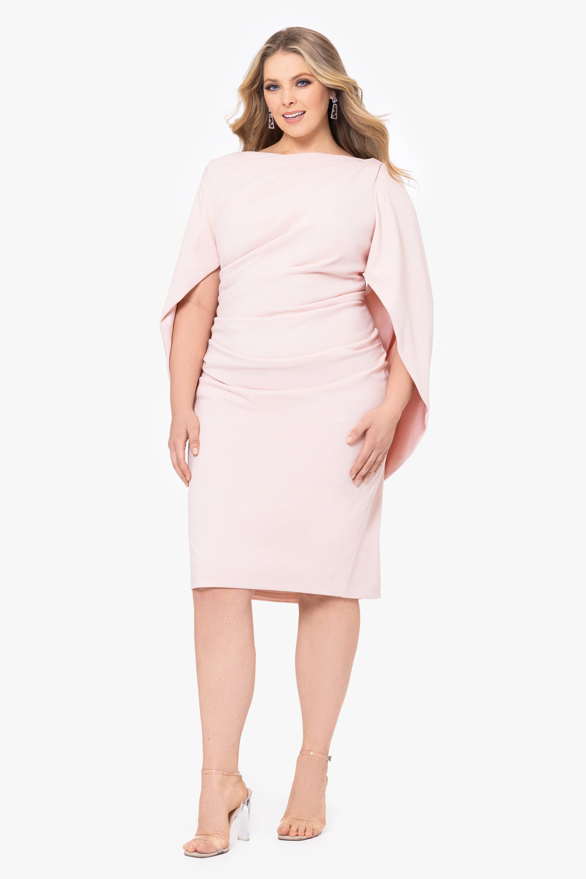 Betsy & Adam Plus "Jordan" Scuba Crepe Draped Back Short Dress - Blush