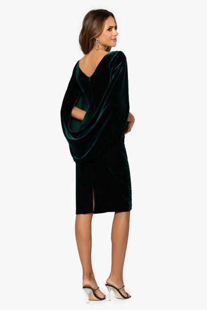 Betsy & Adam "Leona" Velvet Drape Back Short Dress - Hunter