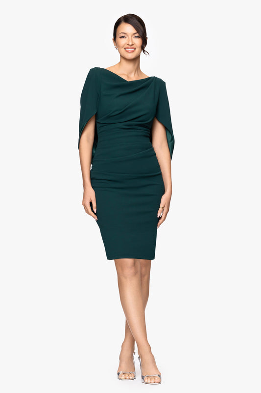 Betsy & Adam Petite "Jordan" Scuba Crepe Draped Back Short Dress - Pine