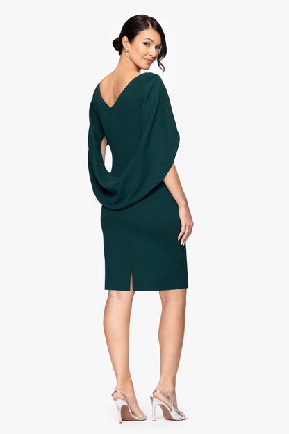 Betsy & Adam Petite "Jordan" Scuba Crepe Draped Back Short Dress - Pine