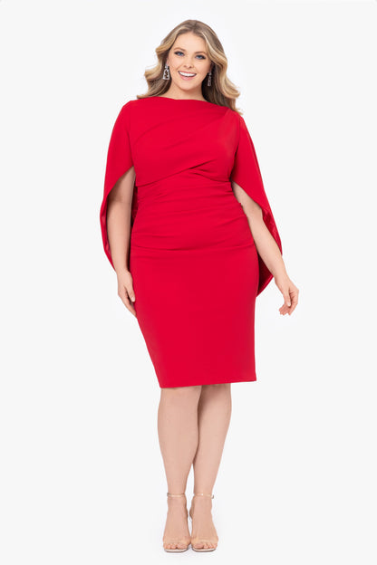 Betsy & Adam Plus "Jordan" Scuba Crepe Draped Back Short Dress - Red
